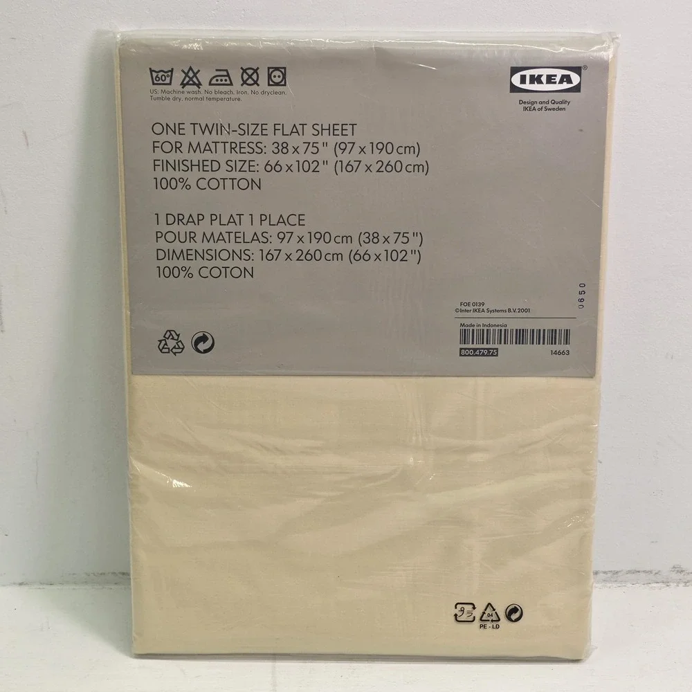 IKEA TUPPLUR Light Yellow Tan Bedding 100% Cotton Twin Flat Sheet Sweden New!